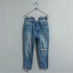 REVICE Light Wash Distressed Button Fly Straight Jeans Casual Denim